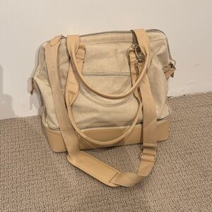 BEIS Weekender Canvas and Tan Leather Tote Bag
